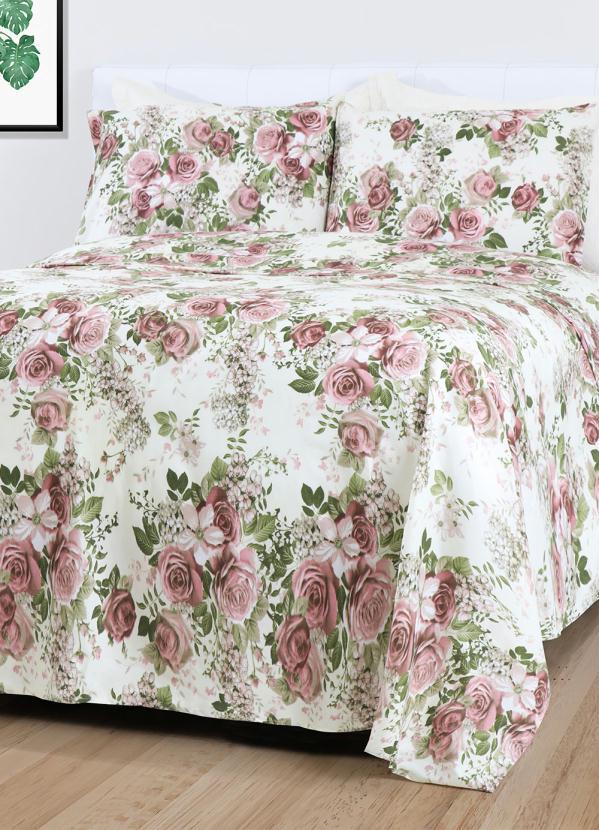 Sultan - Jogo de Cama Floral Branco Casal 4 Peças