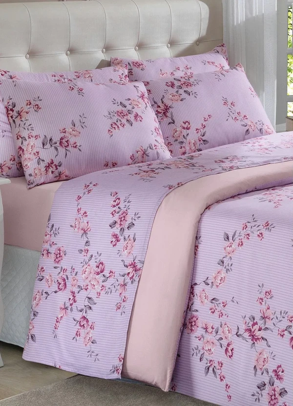 Mundo Lar - Jogo de Cama Floral Lilás Casal 4 Peças 3