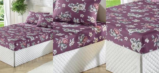 Jogo de Cama Flores Bord� Casal 3 Pe�as