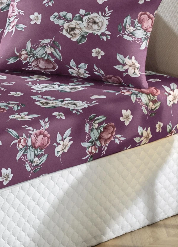 Portallar - Jogo de Cama Flores Bordô Casal 3 Peças 2