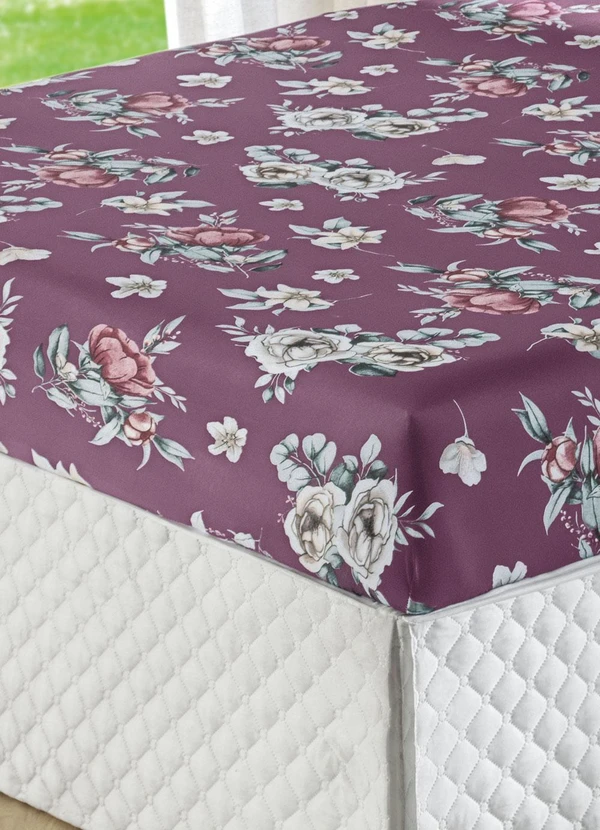 Portallar - Jogo de Cama Flores Bordô Casal 3 Peças 3