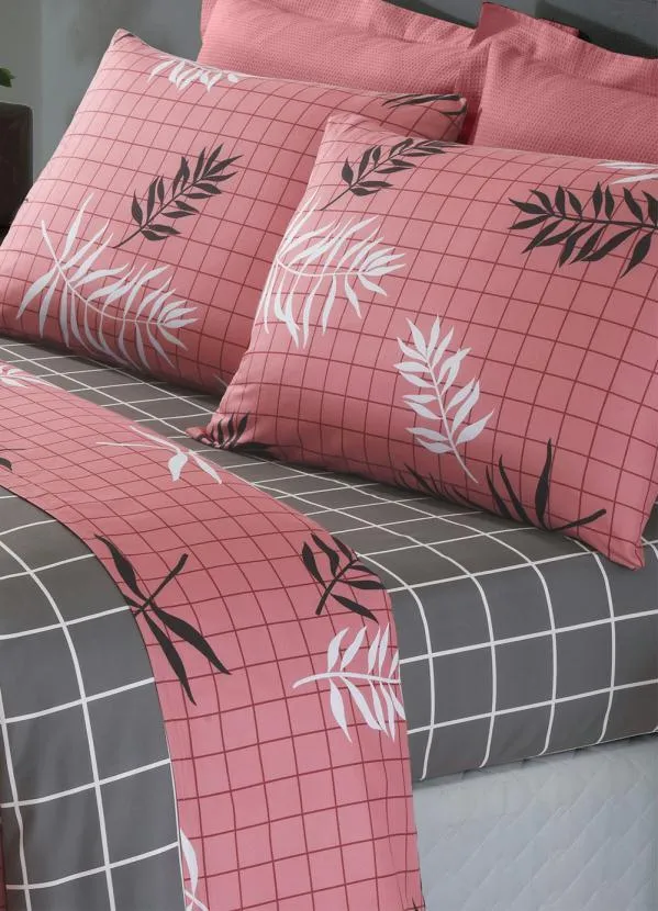 Mundo Lar - Jogo de Cama Folhas Rosa Casal 4 Peças 2