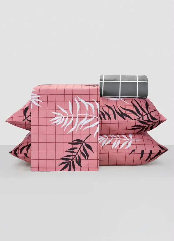 Mundo Lar - Jogo de Cama Folhas Rosa Casal 4 Peças 3