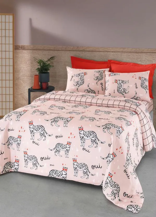 Mundo Lar - Jogo de Cama Leopardo Rosa Casal 4 Peças