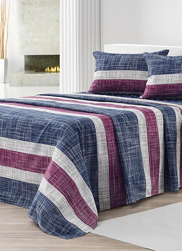 Jogo de Cama (Listra Azul (Casal)) 4 Peas