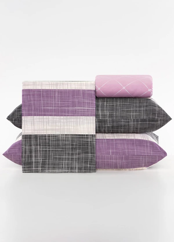 Ligasoft - Jogo de Cama Listra Lilás Casal 4 Peças 4