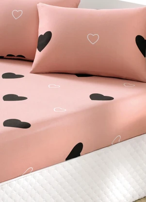 Portallar - Jogo de Cama Queen Corações Rosa 3 Peças - PORTALLAR