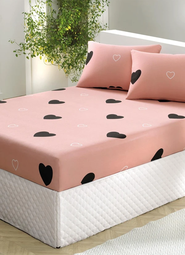Portallar - Jogo de Cama Queen Corações Rosa 3 Peças
