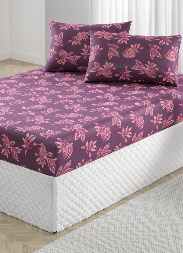Portallar - Jogo de Cama Queen Folhas Bordô 3 Peças