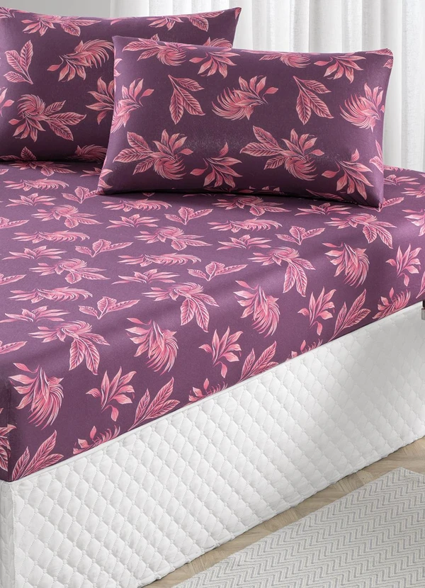 Portallar - Jogo de Cama Queen Folhas Bordô 3 Peças 2