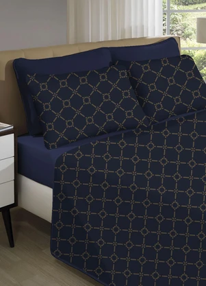 Portallar - Jogo de Cama Solteiro Azul Profundo 3 Peças - PORTALLAR