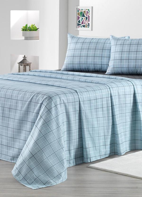 Ligasoft - Jogo de Cama Xadrez/Cinza Casal 4 Peças 3