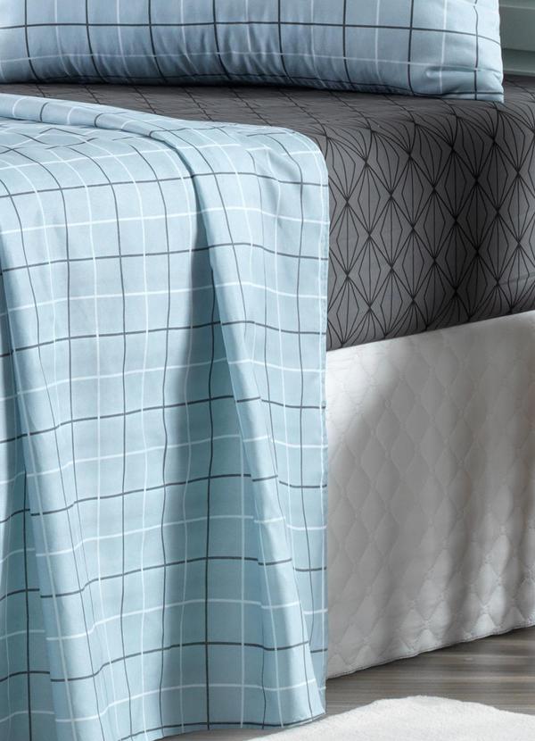 Ligasoft - Jogo de Cama Xadrez/Cinza Casal 4 Peças 2