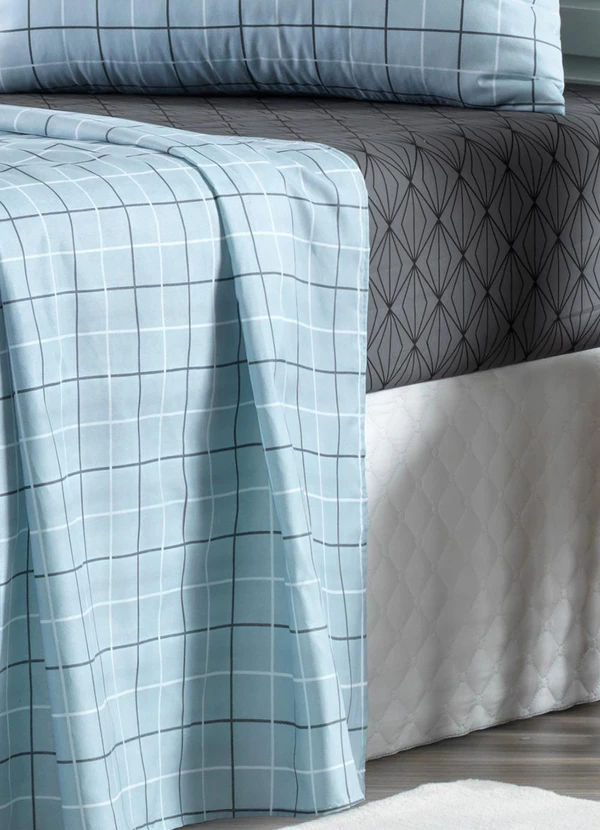 Ligasoft - Jogo de Cama Xadrez/Cinza Casal 4 Peças 2