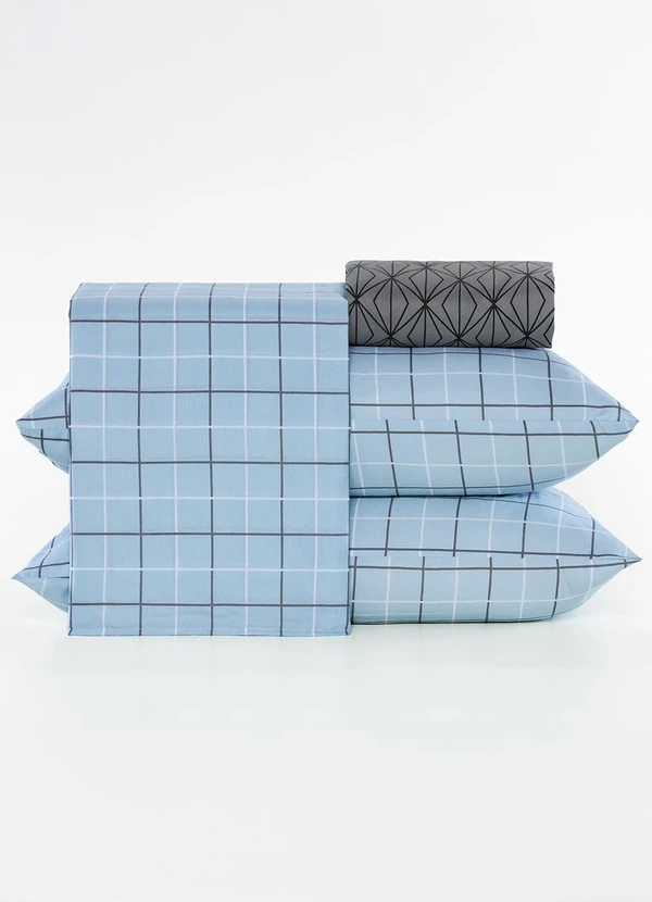 Ligasoft - Jogo de Cama Xadrez/Cinza Casal 4 Peças 4