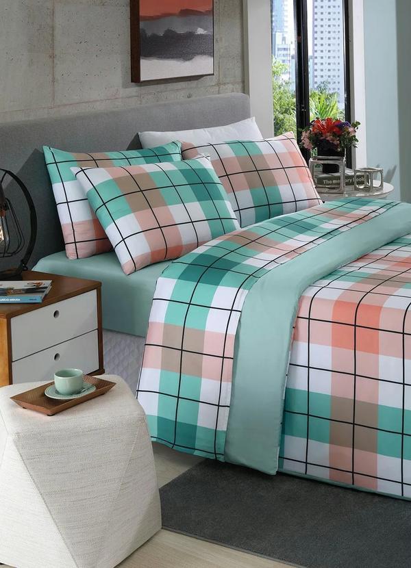 Mundo Lar - Jogo de Cama Xadrez Verde Casal 4 Peças