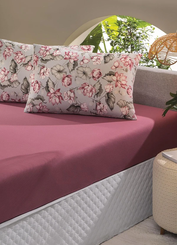 Sul Brasil - Jogo de Cama Casal Floral Bordô 3 Peças 2