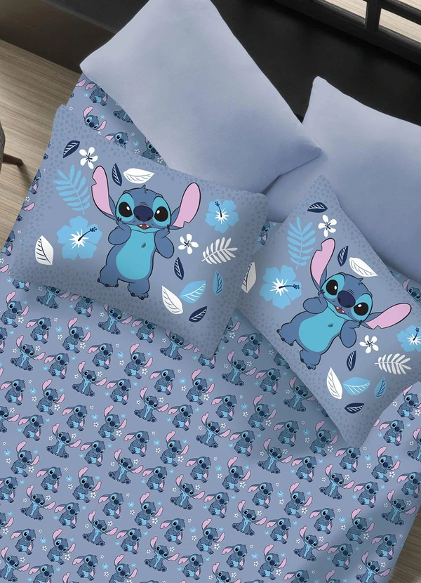 Portallar - Jogo de Cama Casal Stitch Blue 3 Peças