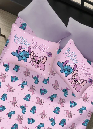Portallar - Jogo de Cama Casal Stitch e Angel 3 Peças - PORTALLAR