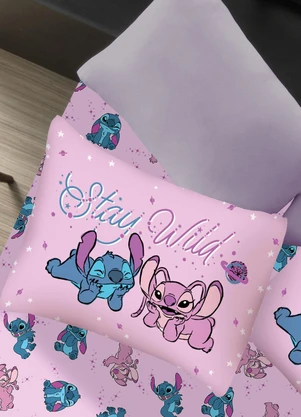 Portallar - Jogo de Cama Casal Stitch e Angel 3 Peças - PORTALLAR