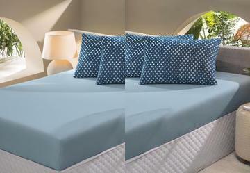 Jogo de Cama Queen Azul Po� 3 Pe�as