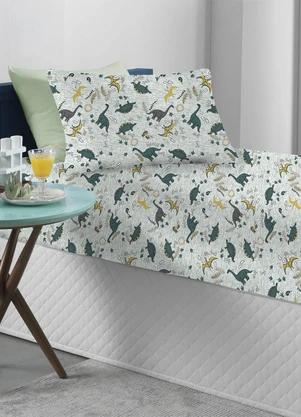 Portallar - Jogo de Cama Solteiro Doce Vida Dino Selva - 2 Pçs - PORTALLAR