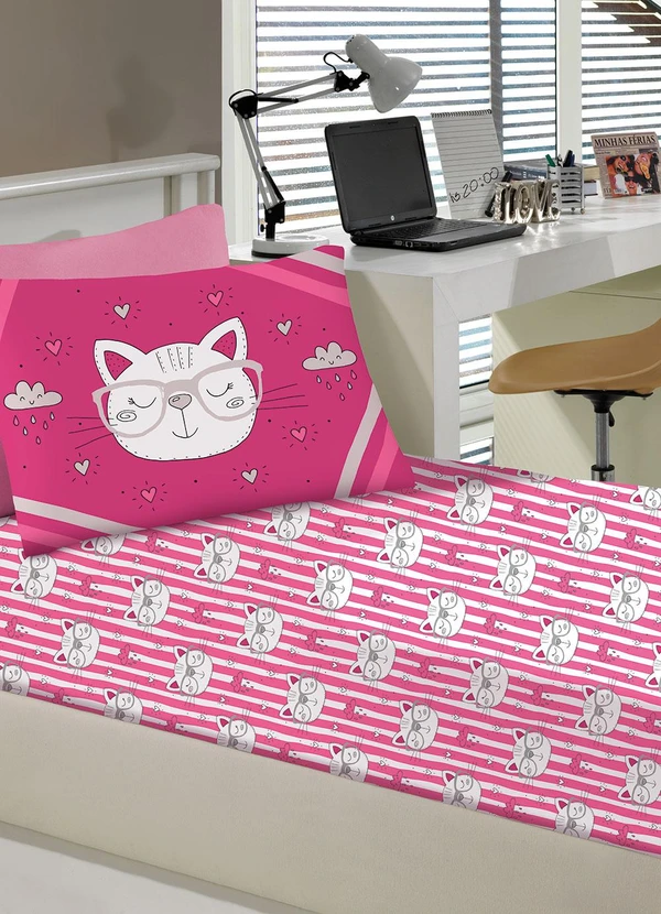 Portallar - Jogo de Cama Solteiro Gatinhos Pink 2 Peças 4