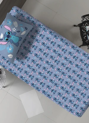 Portallar - Jogo de Cama Solteiro Stitch Blue 2 Peças - PORTALLAR