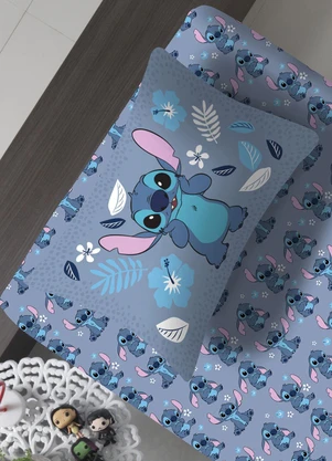 Portallar - Jogo de Cama Solteiro Stitch Blue 2 Peças - PORTALLAR
