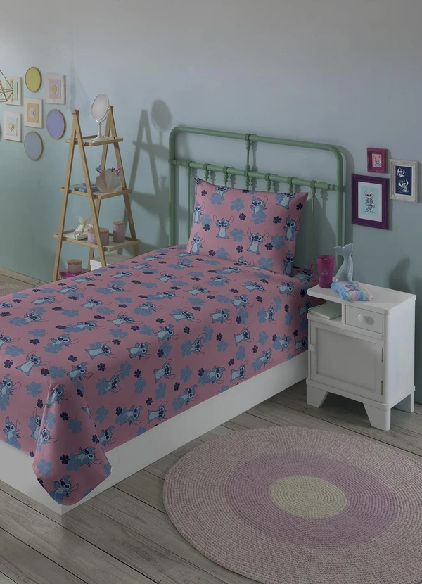 Lepper - Jogo de Cama Solteiro Stitch Rosa 2 Peças