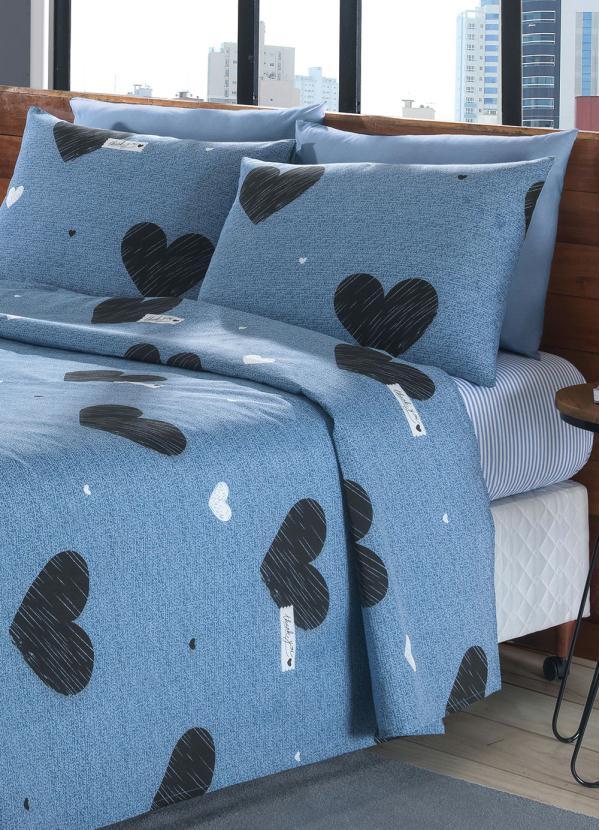 Mundo Lar - Jogo de Cama 150 Fios Azul King 4 Peças 2