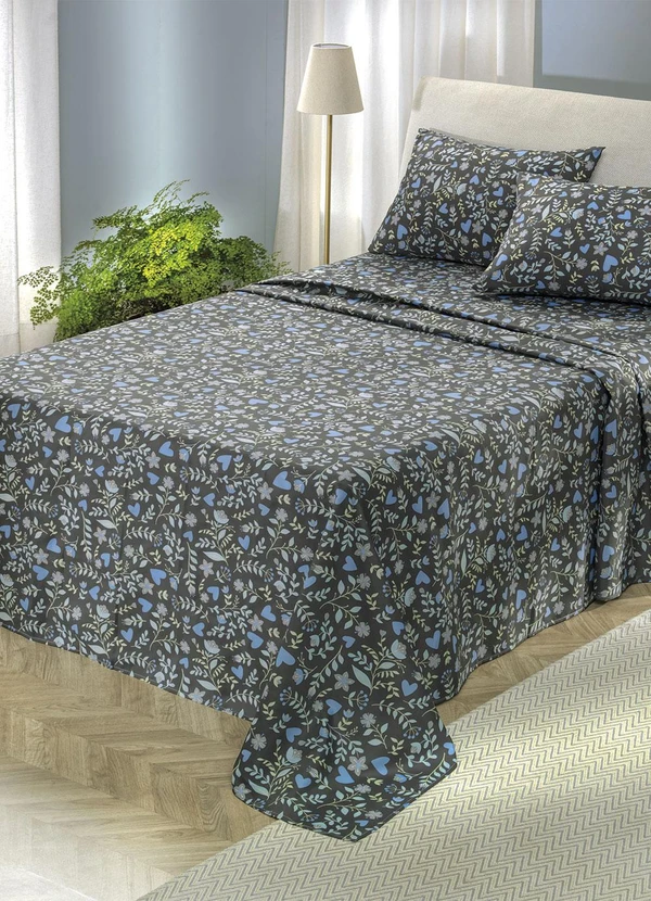 Mundo Lar - Jogo de Cama 150 Fios Cinza King 4 Peças