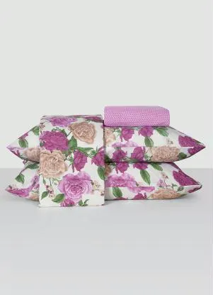 Teka - Jogo de Cama 150 Fios Floral Rosa King 4 Peças - TEKA