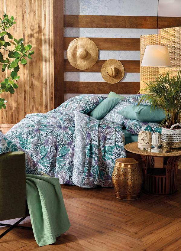 Teka - Jogo de Cama 150 Fios Folhagem King 4 Peças