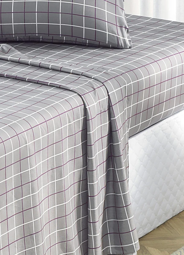 Mundo Lar - Jogo de Cama 150 Fios Grid King 4 Peças 2