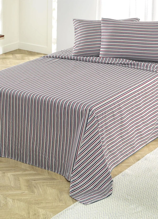 Mundo Lar - Jogo de Cama 150 Fios Listras King 4 Peças