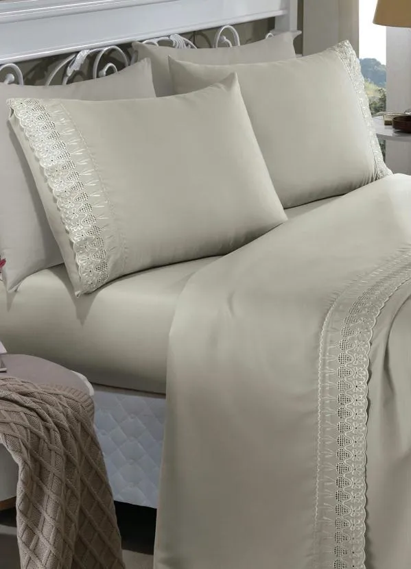Mundo Lar - Jogo de Cama 200 Fios Bege King 4 Peças 2