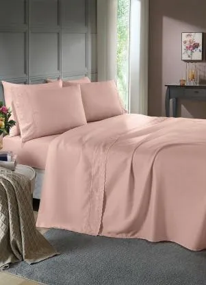 Mundo Lar - Jogo de Cama 200 Fios Rosa Claro King 4 Peças - MUNDO LAR