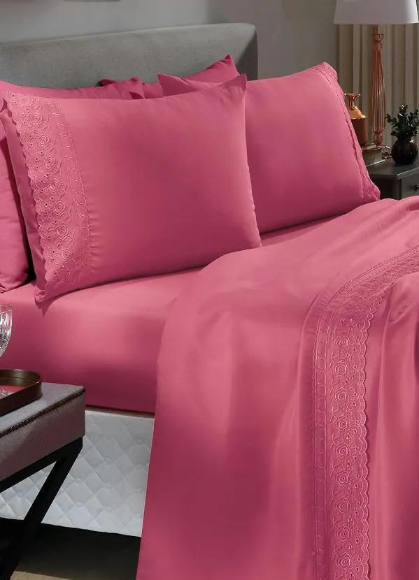 Mundo Lar - Jogo de Cama 200 Fios Rosa King 4 Peças 2