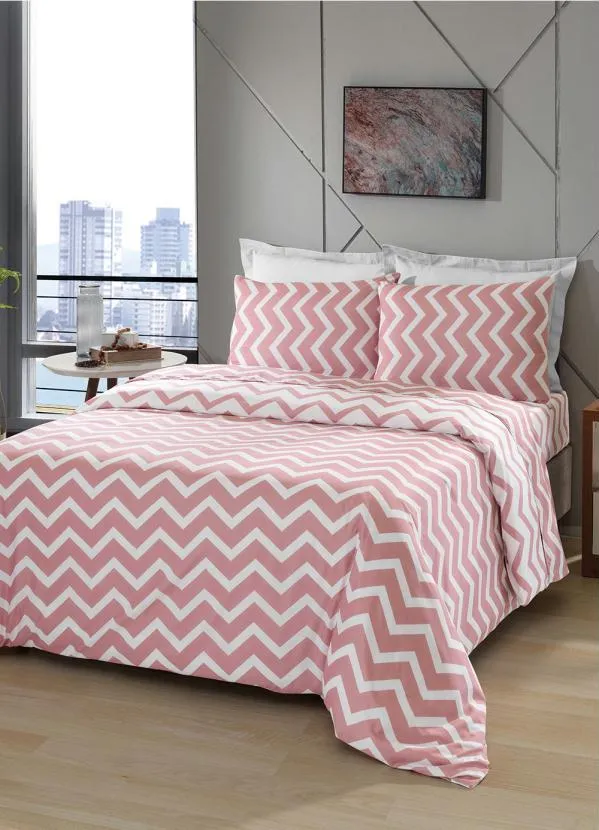 Mundo Lar - Jogo de Cama Chevron Rosa King 4 Peças