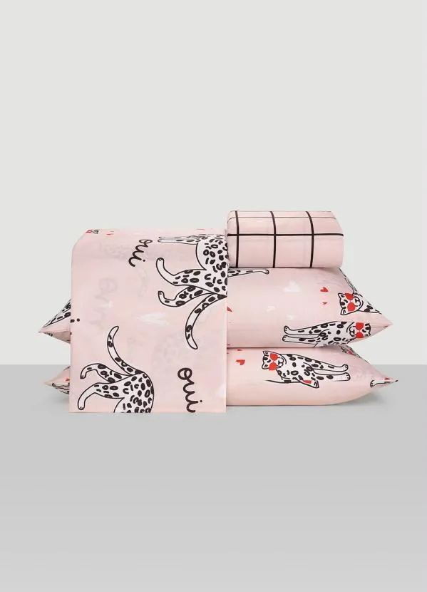 Mundo Lar - Jogo de Cama Leopardo Rosa King 4 Peças 3
