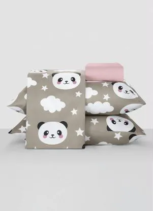 Mundo Lar - Jogo de Cama Panda Cinza King 4 Peças - MUNDO LAR