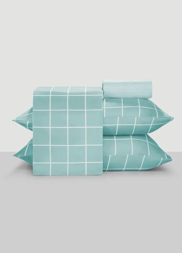 Mundo Lar - Jogo de Cama Xadrez Azul King 4 Peças 3