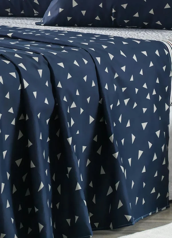 Mundo Lar - Jogo de Cama 150 Fios Azul e ListraQueen4peças 4