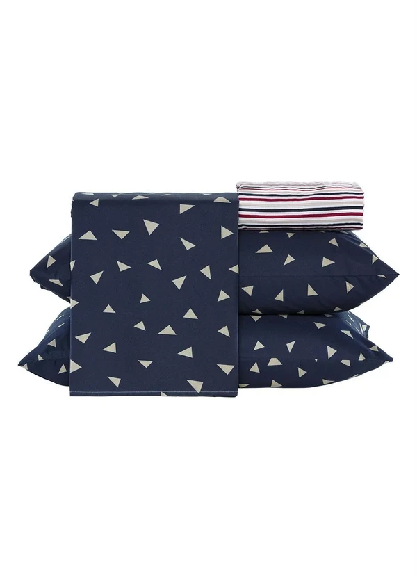 Mundo Lar - Jogo de Cama 150 Fios Azul e ListraQueen4peças 6