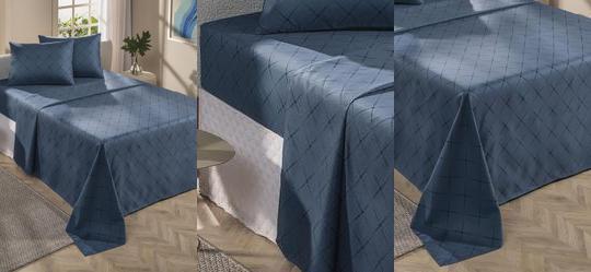 Jogo de Cama 150 Fios Azul Queen 4 Pe�as
