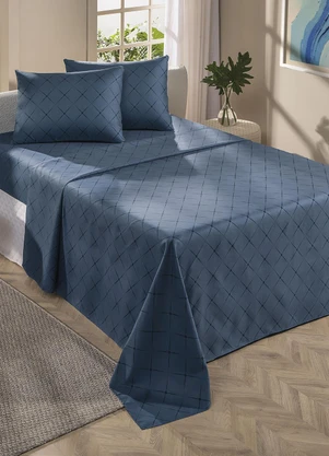 Mundo Lar - Jogo de Cama 150 Fios Azul Queen 4 Peças - MUNDO LAR