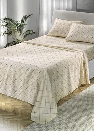 Mundo Lar - Jogo de Cama 150 Fios Bege Queen 4 Peças - MUNDO LAR