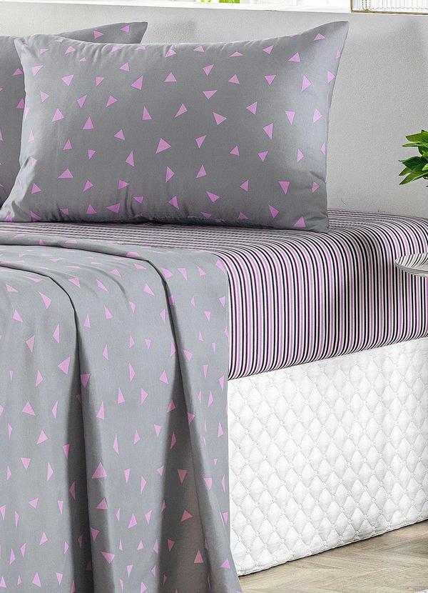 Mundo Lar - Jogo de Cama 150 Fios Cinza Queen 4 Peças 3