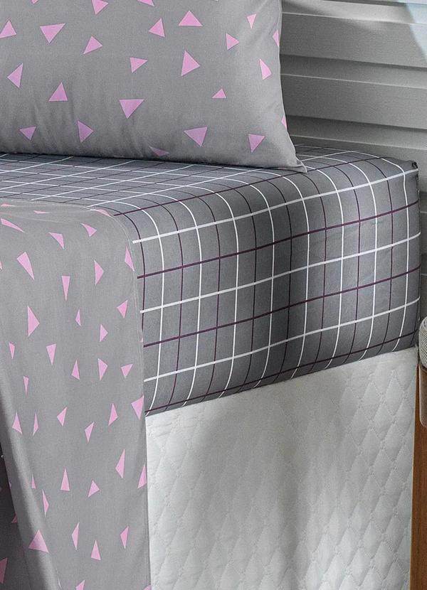 Mundo Lar - Jogo de Cama 150 Fios Cinza Queen 4 Peças 5